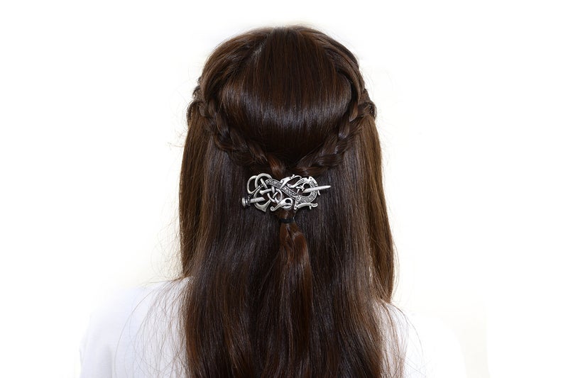 LQQQL Viking Celtics Hair Accessories Hairclip-Celtic Knots Viking Hair Clip Men Vintage Antique Silver Stick Slide Hairpins Viking Jewelry Dragon Hair Decor Accessories - Image 4